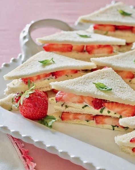 TeaTime Magazine on Instagram: “Strawberry season is in full swing and we love incorporating the delicious berry into all kinds of tea fare. These scrumptious strawberry…” Strawberry Cream Cheese Tea Sandwiches, Strawberry Cream Cheese Sandwiches, Strawberry Tea Sandwiches, Cream Cheese Tea Sandwiches, Tea Party Birthday Ideas, Tea Party Sandwiches Recipes, Elegant Tea Party, Tea Sandwich, Tea Party Sandwiches