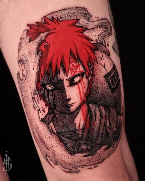 Otaku Tattoo Anime on Instagram: “Gaara 😱 art by @tattooist.snooop -- ✅ @otaku.tattoo • 👉🏻 @otaku.tattoo -- #otakutattoo #tattooanime #animetattoo #tattoo #naruto #sasuke…” Gaara Tattoo, Tato Naruto, 6 Tattoo, Dbz Tattoo, Trash Polka Tattoo Designs, Pikachu Tattoo, Shoulder Sleeve Tattoos, Tattoo Anime, Thigh Tattoo Designs