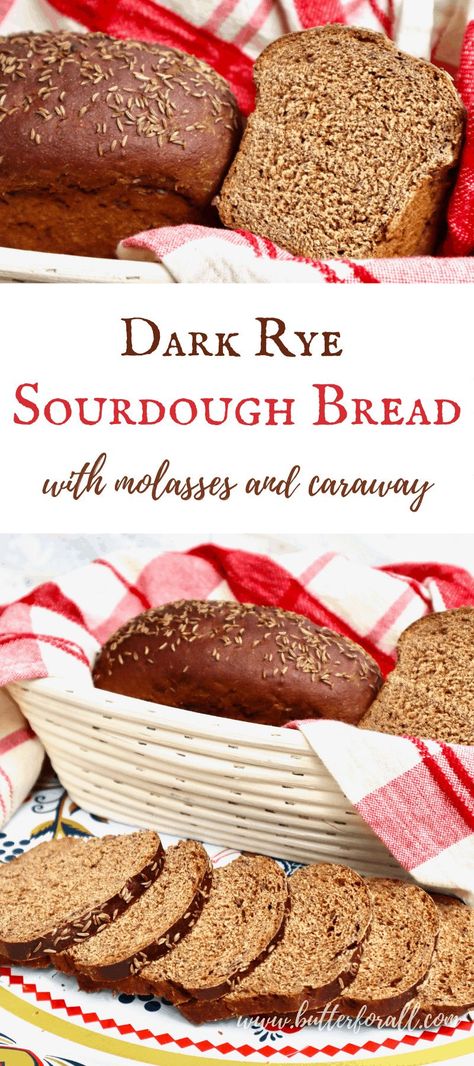 This Dark Rye Sourdough Bread with Molasses and Caraway is hearty, slightly sweet, and has a rich earthy spiciness. It is the perfect bread to use for authentic Danish open-faced sandwiches or to serve alongside smoked fish, lox, cream cheese spreads, cured meats, sauerkraut, and more. #danishrye #rugbrød #ryebread #rye #ryeflour #sourdough #starter #easy #overnight #pumpernickel #caraway #molasses #miniloaves #openfacedsandwiches #toast Starter Discard Recipes, Sourdough Starter Discard Recipes, Dark Rye Bread Recipe, Rye Sourdough Bread, Rye Sourdough Starter, Molasses Bread, Sourdough Starter Discard, Sourdough Rye Bread, Rye Sourdough