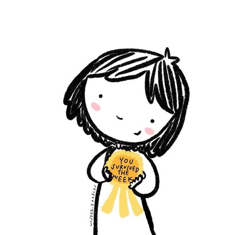 📷 @wonder_doodles ​You've made it to the end of the week! Well done! 💕 ​ ​ ​Image description: Black and white illustration of a person smiling, and holding a yellow rosette up towards us. Written on it, black text says: 'You survived the week'. The artist of this image is @wonder_doodles Well Done Images, Self Love Books, End Of The Week, Artist Quotes, Image Description, White Illustration, Black And White Illustration, Well Done, To The End