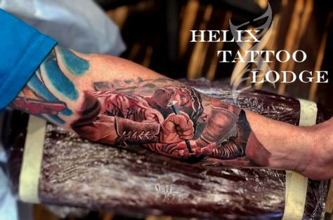 #thehelixtattoolodge #helixtattoo #followthetrainhat #justinholcombe #photorealism  #realistictattoo  #tattoo  #colortattoo #blackandgreytattoo #ink #3dtattoo #eternaltattooink  #worldfamoustattooink  #dynamictattooink #cheyennetattooequipment   #stencilstuff #intenzetattooink #intenze #starbrite #starbriteinks #starbritetattoo #bloodlinetattooink #bloodline #phucstix #helios #t-tech #tatsoul #sullenart #portrait #jesus #jesustattoo Dynamic Tattoo Ink, Eternal Tattoo Ink, World Famous Tattoo Ink, Jesus Tattoo, Tattoo Equipment, E Tattoo, 3d Tattoo, Photorealism, Black And Grey Tattoos