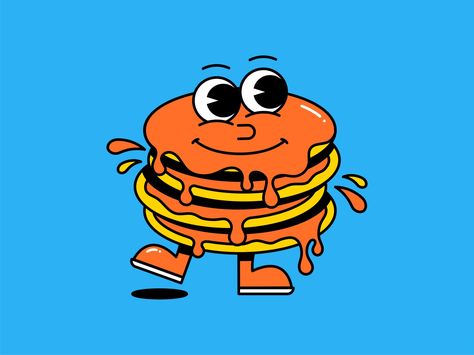 Pancake Food Truck, Pancake Character, Pancake Cartoon, Pancake Illustration, Mat Voyce, Retro Character, Pancake Stack, Mini Pancakes, Classic Streetwear