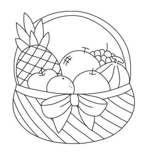 Easy Fruit Basket Drawing, Basket Coloring Page, Fruit Bowl Drawing, Fruit Basket Drawing, Flower Colouring Pages, Fruit Sketch, Vegetable Drawing, Fruit Art Drawings, Pencil Drawings Of Flowers