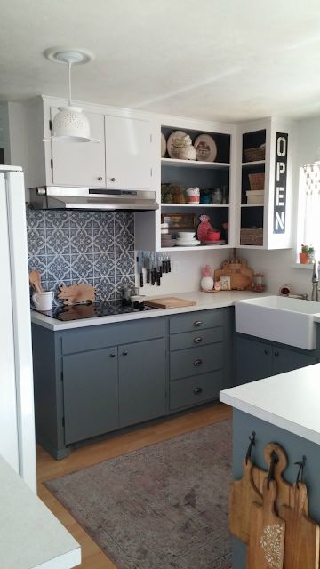 Updated 1960's Kitchen Reveal - Little Vintage Cottage Vintage Kitchen Cabinet Makeover, 1960 Kitchen Cabinets, Eames Kitchen, 1960s Kitchen Cabinets, 1960 Kitchen, 1960’s Kitchen, 1960s Kitchen, Kitchen Facelift, Rent House