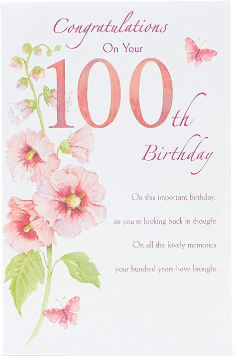 Amazon.com : 100th Birthday Card - Birthday Card for Women - Delicate Pink Flower Design : Office Products 100 Birthday Cards, Birthdays Cards, Card Making Ideas For Beginners, 98th Birthday, 100 Birthday, 100th Birthday Card, Happy 100th Birthday, Pink Flower Design, Grandma Birthday Card