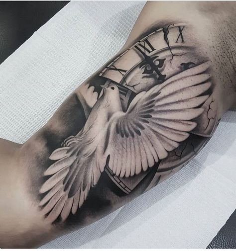 Colorful Elephant Tattoo, Inside Of Arm Tattoo, Arrow Tattoos For Women, Dove Tattoo Design, Inner Bicep Tattoo, Dove Tattoos, Cool Shoulder Tattoos, Dove Tattoo, Cool Wrist Tattoos