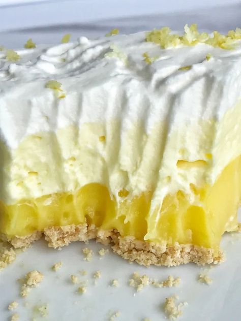 No-Bake Triple Layer Lemon Pudding Pie Lemon Pudding Pie, Lemon Cool Whip, No Bake Lemon Pie, Paleo Snack, Pudding Pie, Pudding Pies, Lemon Dessert Recipes, Lemon Pudding, Best Pie