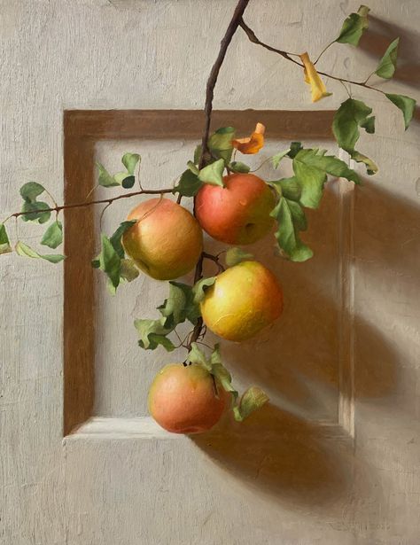 Paintings — Caroline Nelson Still Life Oil Painting Ideas, Painted Apple, Still Life Reference, Still Life Pictures, Oil Painting Still Life, Still Life Artists, Fruit Picture, Still Life Images, Still Life Flowers