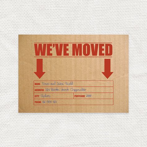 cardboard custom moving announcement postcard - printable file Were Moving Announcement Photo, Military Moving Announcement, Were Moving Announcement, I've Moved Cards Change Of Address, We’ve Moved Announcements Free, New Address Announcement, Change Of Address Cards, Moving Announcement Postcard, Address Card