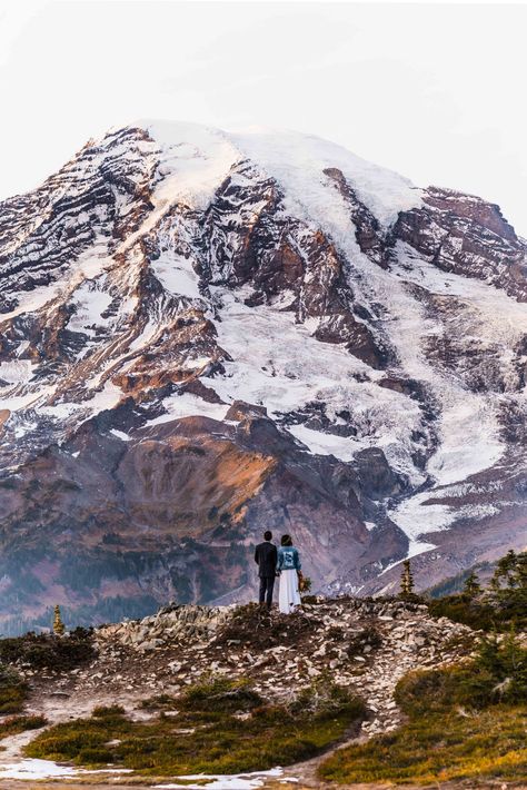 Timelines, permits and details, oh my! Planning your elopement at Mt Rainier doesn’t have to feel overwhelming! I’m sharing everything to help you know how to elope at Mt Rainier, from a checklist, to my rental recommendations, and even an all-star list of vendors. Read this guide to eloping at Mt Rainier, and let’s adventure! - #elopement #eloping #mtrainier #mountrainier #washingtonelopement #elopementphotographer #betweenthepine Mt Rainer, Washington Mountains, Mt Rainier National Park, Washington Elopement, Cabin Wedding, How To Elope, Rainy Wedding, Mount Rainier National Park, Mountain Photos