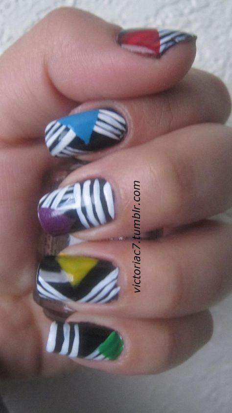 Triangle Nails, Geometric Nail Art, La Colors, Geometric Nail, Bright Green, One Direction, Triangles, Red Yellow, Nail Art Designs