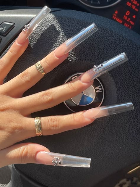 Xxxl Nails Acrylic, Xl Coffin Nail Ideas, Xxxl Nails Designs, Long Clear Acrylic Nails, 2xl Nails, Chrome Long Nails, Long Clear Nails, Xl Coffin Nails, Extremely Long Nails