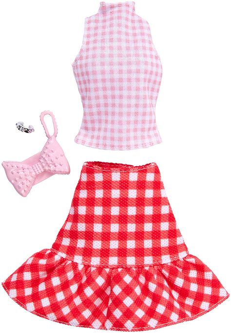 Amazon.com: Barbie Complete Looks Gingham Skirt & Pink Top: Toys & Games Barbie Doll Set, Check Skirt, Gingham Skirt, Doll Clothes Barbie, Barbie Fashionista, Barbie Accessories, Fashionista Clothes, Barbie Collection, Complete Outfits