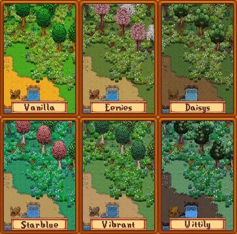 Flowergrass and Snowfields at Stardew Valley Nexus - Mods and community Grass Types, Stardew Valley Layout, Stardew Valley Tips, Types Of Farming, Stardew Valley Farms, Variety Of Flowers, Stardew Valley Fanart, Farm Layout, Scary Animals