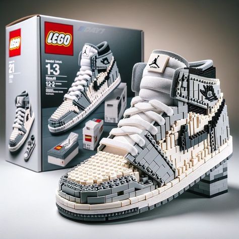 Lego Jordan, Lego Shoes, Car Lego, Best Lego Sets, Lego Kits, Pretty Sneakers, Construction Lego, Nike Jordan 1, Custom Shoes Diy