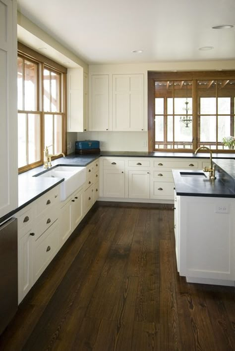 kitchen with wood trim White Kitchen Oak Trim, Kitchen With Wood Trim, Wood Doors White Trim, Wood Window Trim, White Kitchen Cabinet Doors, Trim And Doors, Stained Wood Trim, Oak Kitchen Remodel, Wood Baseboard