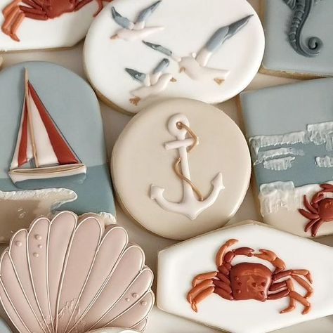 BasicWhiteBatchCookieCo on Instagram: "These were special. For a special occasion.  . They remind me so much of where I live.  . . #crabcookies #coastalliving #coastalhome #beachyvibes #beachtown #blainewa #seahorse #oceancookies #sailboat #decoratedsugarcookies #starfish #seagull" Coastal Cookies, Beach Cookies, Crazy Cookies, Sea Design, Where I Live, Cookie Inspiration, Cookie Art, Summer Treats, Cookie Designs