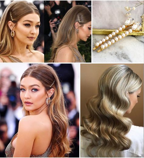 Gatsby Party Hairstyles Long, Great Gatsby Wedding Hair, Old Hollywood Hairstyles With Bangs, Retro Glam Hair, Gatsby Long Hair, Great Gatsby Party Hairstyles, Hair For Evening Event, 1920 Hair And Makeup, Long Hair 1920s Hairstyles