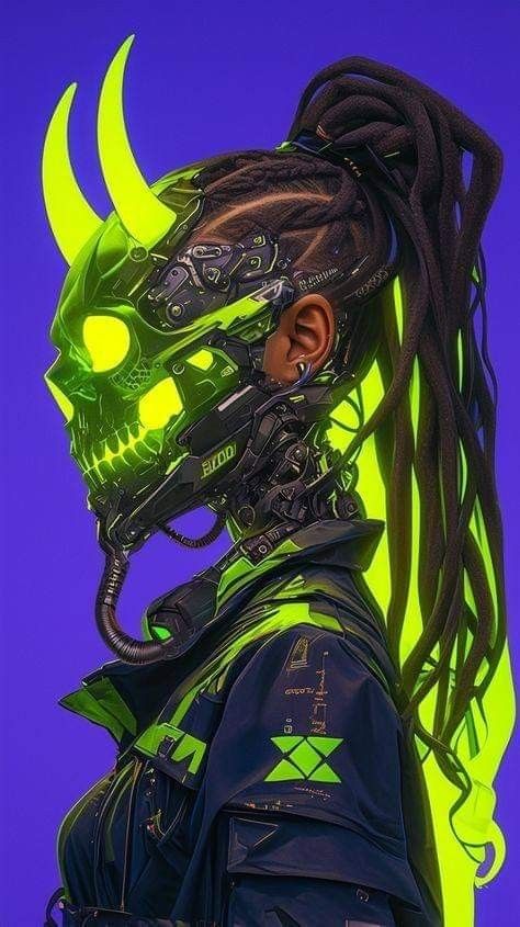 Biopunk Aesthetic Outfit, Neon Character Design, Mecha Character Design, Purple And Green Wallpaper, Anime Character Design References, Cyberpunk Skull, Cyberpunk Horror, Transhumanist Art, Mask Cyberpunk