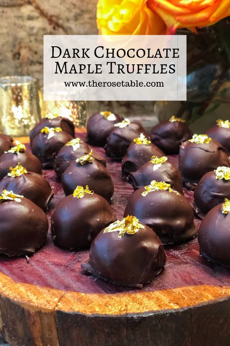 Dark Chocolate Maple Truffles Caramel Apple Truffles, Truffle Filling Recipes, Maple Cream Candy, Maple Ganache, Maple Truffles, Ganache Truffles, Almond Truffles, Truffle Filling, Truffle Recipes