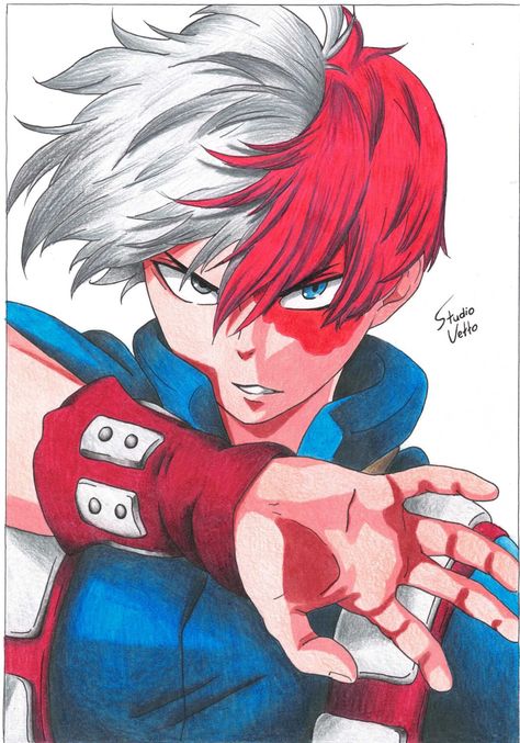 My Hero Academia Drawing, Todoroki Drawing, Hero Academia Drawing, Academia Drawing, Colour Pencil Drawing, Comic Art Sketch, Color Pencil Sketch, Manga Tattoo, Easy Cartoon Drawings