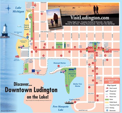 Downtown Ludington map Luddington Michigan, Michigan Bucket List, Ludington Michigan, Travel Michigan, Michigan Lake, Michigan Road Trip, Michigan Vacations, Family Vacay, Michigan Travel