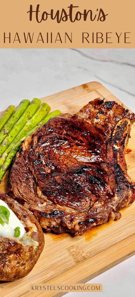 Dive into the mouth-watering world of Houston's Copycat Hawaiian Ribeye Recipe! This marinade-infused, easy to make dinner idea will transport you straight to a tropical paradise.  Say 'aloha' to the juiciest steak of your life! Hawaiian Flank Steak, Pineapple Steak Marinade, Hawaiian Ribeye Marinade, Hawaiian Steak Marinade, Hawaiian Beef Recipes, Rib Steak Recipes, Ribeye Steak Dinner Ideas, Hawaiian Steak Recipe, Hawaiian Ribeye