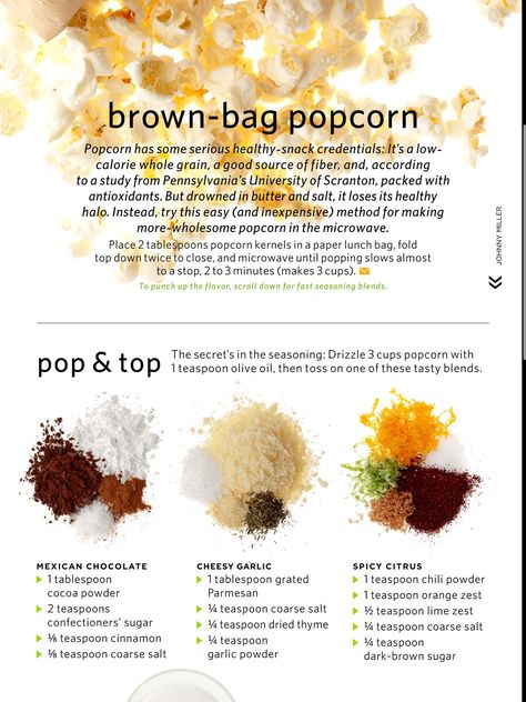 Brown Bag Popcorn, Popcorn Toppings, Healthy Popcorn, Popcorn Seasoning, Popcorn Bar, Microwave Popcorn, Good Source Of Fiber, Flavored Popcorn, Popcorn Recipes