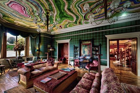 Inside The Fife Arms, an art-filled hotel in the Scottish Highlands owned by the founders of Hauser & Wirth | Tatler Asia The Fife Arms Hotel, The Fife Arms, Fife Arms, Lodge Aesthetic, Moody Living Room, Tartan Wallpaper, Asia City, Roof Ceiling, Wallpaper Ceiling