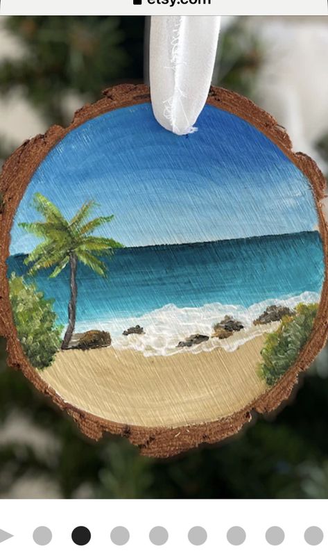 Wooden Log Painting Ideas, Diy Painting On Wood, Paintings On Wood Boards, Wood Log Painting, Tree Slice Art, Beach Themed Art, Abstract Painting Diy, Wood Art Diy, Tree Watercolor Painting