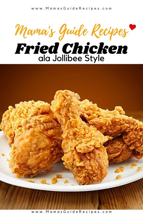 Fried Chicken ala Jollibee Style - Mama's Guide Recipes Filipino Fried Chicken Recipe, Putong Bigas Recipe, Chicken Recipes Pinoy, Rice Bake Recipes, Tapioca Recipes, Pinoy Foods, Spicy Fried Chicken, Chicken Burgers Recipe, Spicy Chicken Recipes