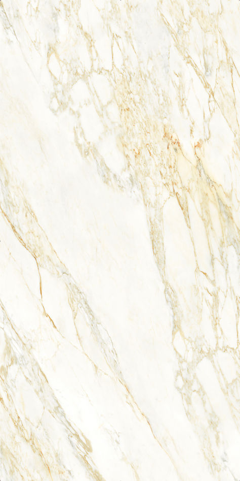 Image is a sintered stone slab that has white background with gold veining. Marble Benchtop, Porcelain Slab, Kitchen Finishes, Yellow Marble, Yellow Tone, Sintered Stone, Yellow Tones, Dark Yellow, Gold Marble