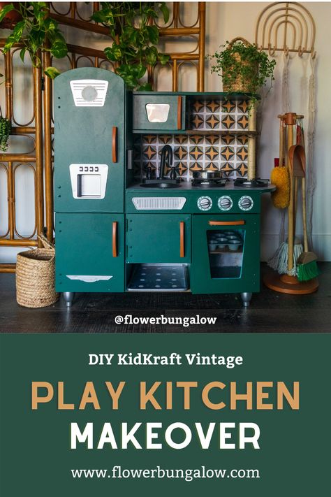 Kids Play Kitchen Makeover, Kidkraft Play Kitchen Makeover, Kidcraft Kitchen Makeover, Kidcraft Kitchen, Vintage Play Kitchen Makeover, Toy Kitchen Makeover, Kid Kraft Kitchen Makeover, Farmhouse Play Kitchen Makeover, Wooden Play Kitchen Makeover