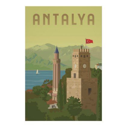 Turkey Painting, Building Painting, Tourism Poster, Antalya Turkey, Travel Postcard, Retro Travel Poster, Voyage Europe, Turkey Travel, Travel Illustration