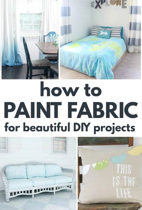 Coloring On Fabric, How To Paint Curtains, How To Paint Fabric, Paint Curtains, Painting Fabric Furniture, Fabric Diy Projects, Ty Dye, Diy Headboard Upholstered, Painted Curtains