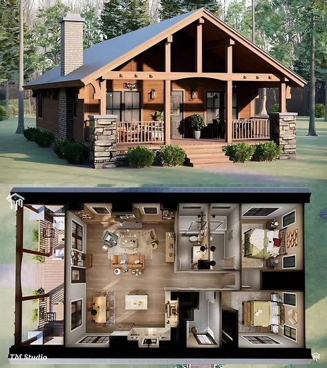 Barndominium Modern, Tiny House Designs, Modern Mexican Home, Small House Blueprints, Cottagecore House, Small Cottage House Plans, Mexican Hacienda, Modern Home Offices, Small House Layout