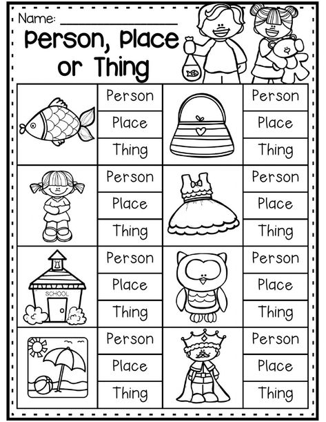 Nouns online worksheet for grade 2. You can do the exercises online or download the worksheet as pdf. Nouns Worksheet Kindergarten, Nouns Kindergarten, Kindergarten Grammar Worksheets, Nouns And Verbs Worksheets, Kindergarten Grammar, Person Place Thing, First Grade Curriculum, Homeschool Worksheets, Nouns Worksheet