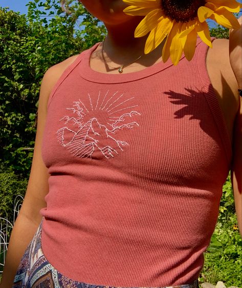 Tank Top Embroidery Diy, Tank Top Embroidery Ideas, Embroidered Tank Top Diy, Embroidered Tank Top For Festivals, Spring Festival Embroidered Tank Top, Summer Embroidered Cotton Tank Top, Tank Top Embroidery, Crop Top Embroidery, Embroidery Tank Top