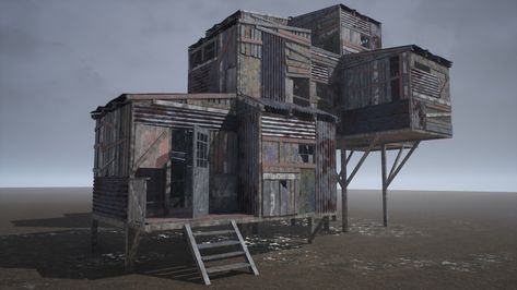 Post Apocalyptic Buildings, Post Apocalyptic House, Apocalyptic House, Post Apocalyptic Environment, Apocalyptic Buildings, Apocalyptic Environment, Fallout Settlement, Fallout 4 Settlement Ideas, Apocalypse Landscape