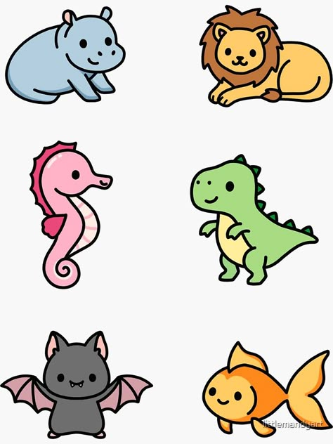 "Cute Animal Sticker Pack 8" Sticker by littlemandyart | Redbubble Easy Animal Drawings, Animal Doodles, Cute Doodles Drawings, Cute Kawaii Drawings, Cute Doodle Art, Mini Drawings, Kawaii Animals, Dessin Adorable, Cute Easy Drawings