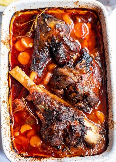 Braised Lamb Shanks Recipe https://www.acedarspoon.com/braised-lamb-shanks-recipe/ Lamb Shanks Oven, Braised Lamb Shanks Recipe, Braised Lamb Shank, Lamb Shanks Recipe, Shanks Recipe, Lamb Shank Recipe, Braised Lamb Shanks, How To Cook Lamb, Lamb Shank