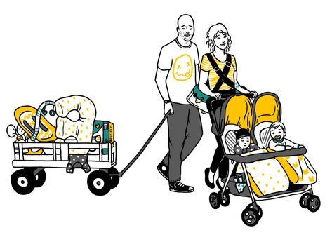 Mom With Stroller, Stroller Illustration, Twins Illustration, Newborn Baby Checklist, Baby Checklist Newborn, Small Space Baby, Twin Gear, New Baby Checklist, Newborn Checklist