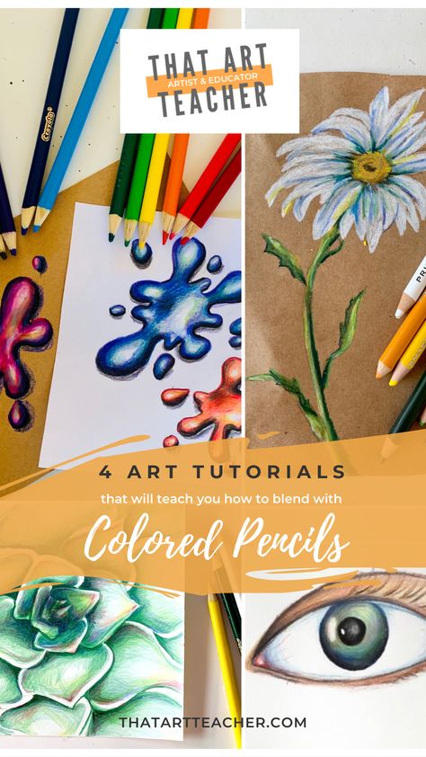 4 Distance Learning Colored Pencil Art Tutorials - THAT ART TEACHER Colored Pencil Worksheet, Colored Pencil Drawing Tutorial, Colored Pencil Lessons, Colored Pencil Artwork Ideas, Color Art Lessons, Daisy Drawing, Colored Pencil Drawing Techniques, Colored Pencil Art Projects, Colored Pencil Art