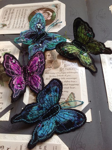 Swallowtail pins. Heather Everitt Embroidery. Heather Everitt, Gcse Textiles, Concrete Crafts, Fiber Jewelry, Textile Artist, Book Ideas, Vintage Ephemera, Textile Artists, Beautiful Butterflies