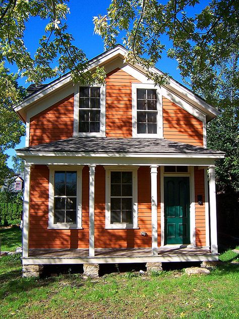 Orange house!  St Paul, MN Uppertown house 1 by army.arch, via Flickr Orange Siding House, Light Orange House Exterior, Orange Victorian House, Orange House Aesthetic, Orange Exterior House Colors, Orange House Exterior, Orange Houses, Cute Small Houses, Carrot Patch