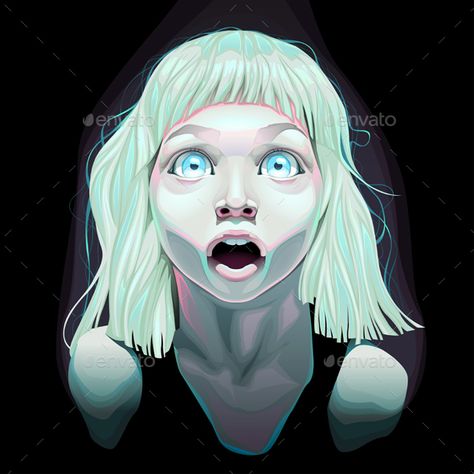 Young Girl with Wide Open Eyes. Vector illustration Wide Open Eyes, Wide Eyes, Eyes Drawing, Digital Painting, Anime