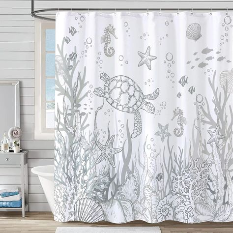 PRICES MAY VARY. 【Size and Material】Standard: 72"wide and 72"high, 100% polyester fiber: waterproof, durable and quick-drying (including 12 hooks) 【Easy Care】Machine washable and hand washable, a light ironing can remove the creases on the shower curtain cat. 【High quality Craft】There are metal grommets on the top, smooth and tear-resistant. And a metal strip counterweight at the bottom to better maintain the shape and visual effect. What you see is what you get. 【Pattern Design】This shower curt Hotel Shower Curtain, Coastal Shower Curtain, Restroom Accessories, Ocean Themed Bathroom, Hookless Shower Curtain, Beach Shower Curtains, Kids Bathroom Accessories, Abstract Shower Curtain, Beach Shower