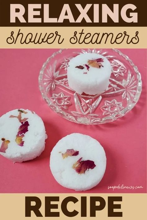 Learn how to make DIY shower steamers for relaxation. These aromatherapy shower steamers are made with a relaxing essential oils blend to help relieve stress and calm your mind. Make aromatherapy shower tablets with essential oils for a relaxing and aromatic at home spa shower experience. Try my combo of ylang ylang and rose essential oils for this aromatherapeutic bath product or choose one of my relaxing essential oil blends to create an at home spa experience with this shower steamers recipe. Shower Steamers Recipe, Steamers Recipe, Relaxing Essential Oil Blends, Shower Steamers Diy, Diy Essential Oil Diffuser, Shower Melts, Shower Tablets, Relaxing Essential Oils, Diy Aromatherapy