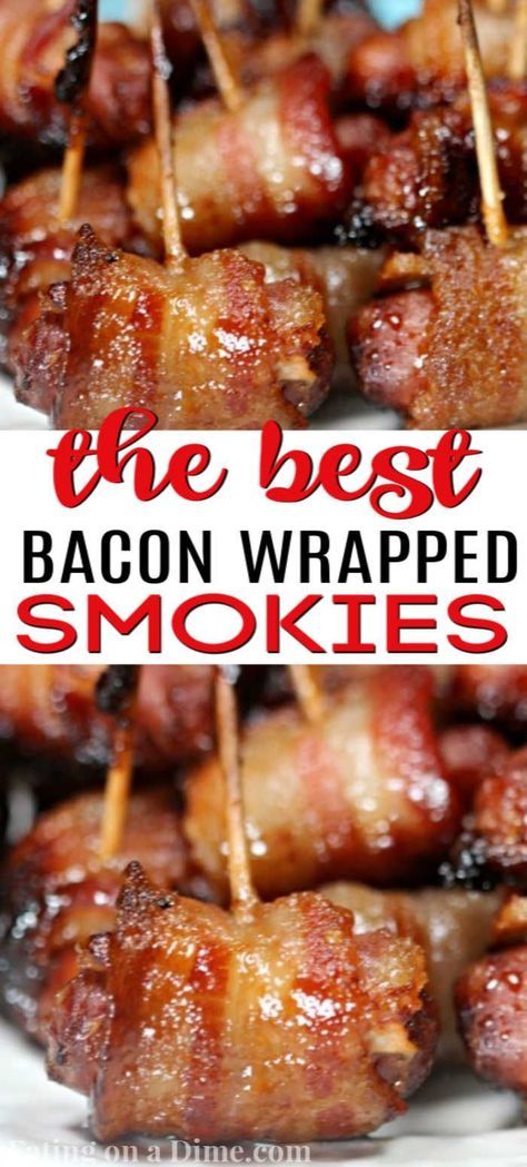 Everyone loves this really easy appetizer recipe. This quick and easy Bacon wrapped little smokies recipe is the best and the perfect football appetizer. Wrapped Smokies, Little Smokies Recipes, Soup Shooters, Smokies Recipe, Bacon Wrapped Smokies, Little Smokies, Bacon Appetizers, Easy Bacon, Appetizers Easy Finger Food