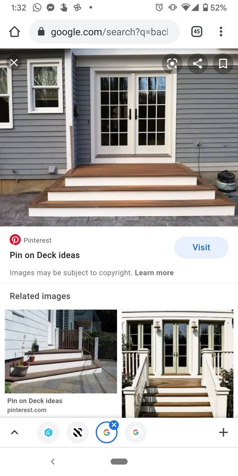 French Door Steps To Patio, French Door Steps, Steps From Garage To House Ideas, Steps For Front Of House, Deck Steps To Patio, Stairs Leading To Patio, Outdoor Patio Steps Ideas, Backyard Patio With Stairs, Back Steps Ideas